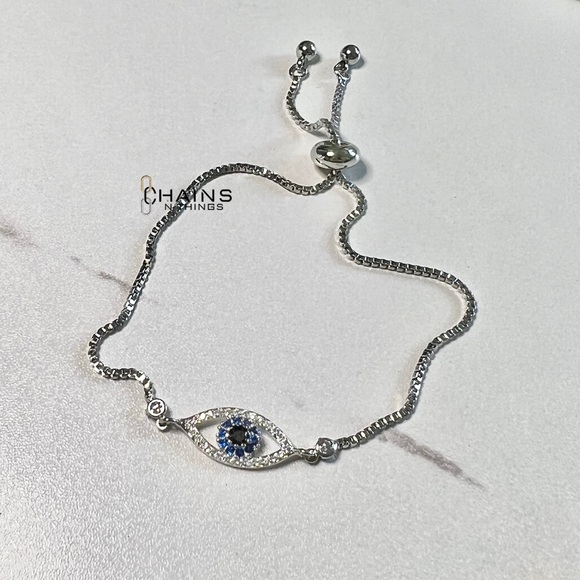 Necklace, Earrings, & Bracelet SET, Turkish Evil Eye Silver zircon blue eyes 🧿 - Picture 4 of 6